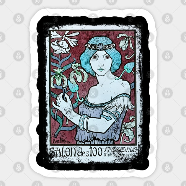 Art Nouveau - Paul Berthon Alphonse Mucha Vintage Fantasy Sticker by AltrusianGrace